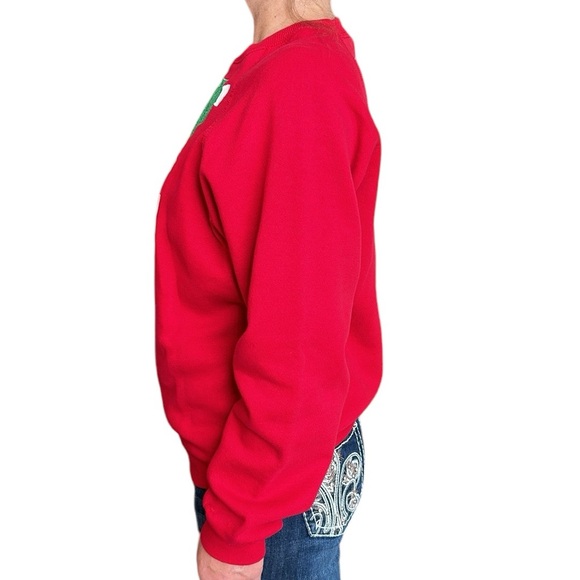 Vintage Bassett-Walker Teddy Bear on Ice Skates Ugly Christmas Sweater Red L - Picture 4 of 13